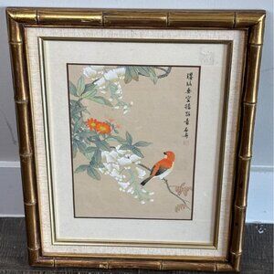 Vintage Chinese Watercolor On Silk Art Bird Painting Multicolor Size 15x20